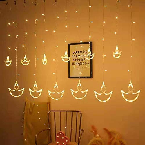 Curtain Style LED Diya String Lights – Warm White Glow