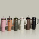 Large Insulated Tumbler with Handle & Straw – 40 oz Spill-Proof Travel Cup